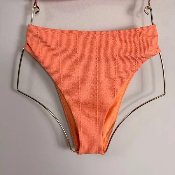 Aerie Orange Textured High Waisted Bikini Set V-Neck Bralette Top Small Medium - Image 5