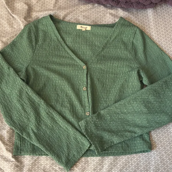Madewell Green Button-Up crinkle Cardigan - Image 8
