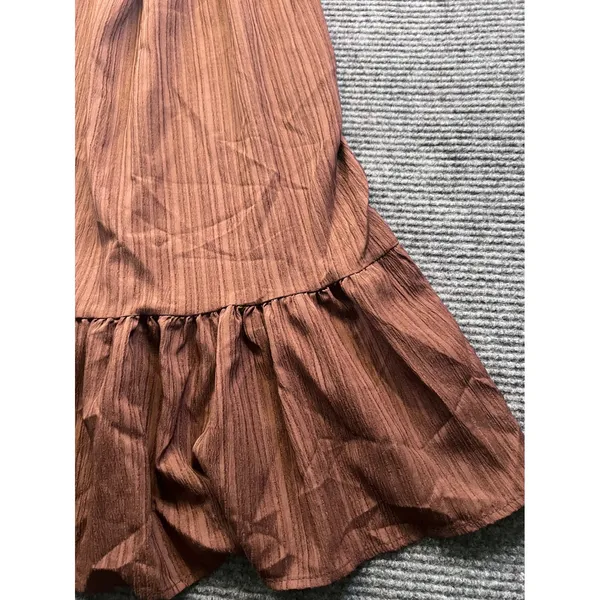 Brown V-Neck Babydoll Tiered‎ Short Sleeve Mini Dress Boho Relaxed Fit Large - Image 11