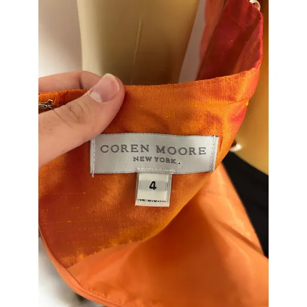 Coren Moore New York Womens Orange 100% Silk Strapless Bow Cocktail Dress Size 4 - Image 5