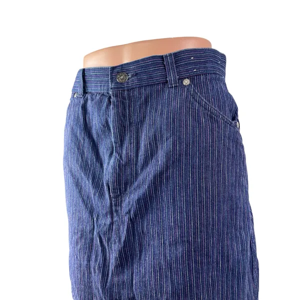Vintage Levi's Women's Blue Striped High Rise Mini Straight A-Line Denim Skirt M - Image 3
