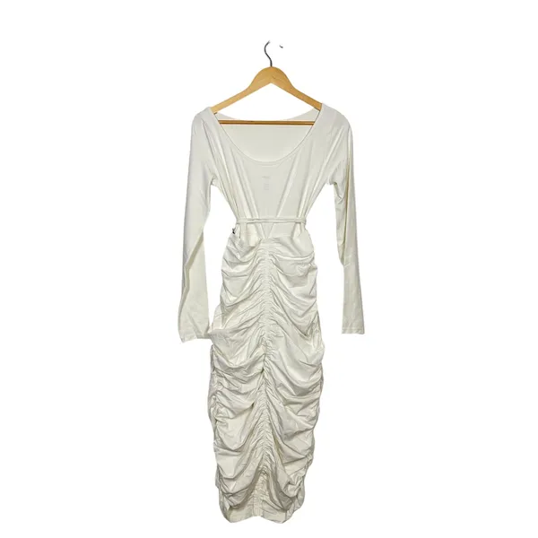 Girlfriend Collective Andi Midi Dress Womens Medium White Ruched Long Sleeve NWT - Image 4