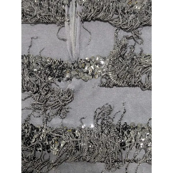 Vintage Y2K Sexy Fringe Flapper Mini Dress Square Neck Womens Small Party Glam - Image 3