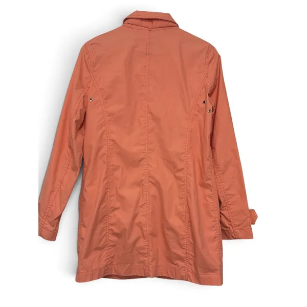 Vintage GAP Trench Coat Y2K Coral Orange Button Front Floral Lining Women Medium - Image 3