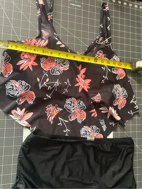 Black Floral High-Waist Bikini Set - Coral & White Flowers - Image 5