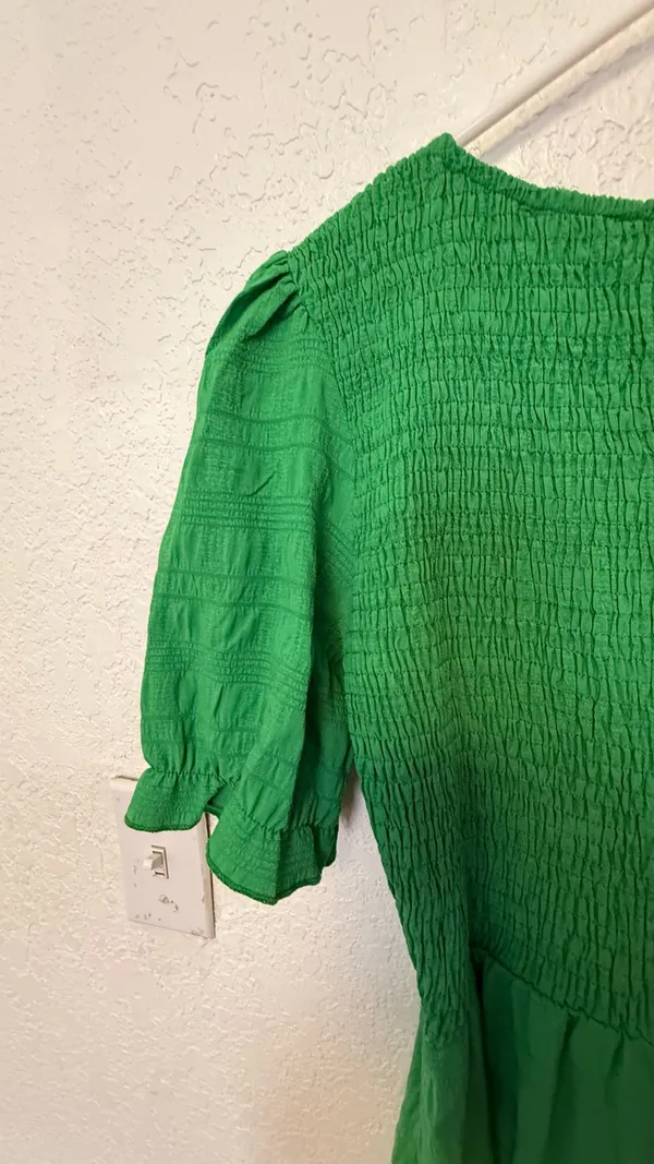 Boho Green Smocked Maxi Dress - Puff Sleeve Tiered Long Dress - Size S - Image 12