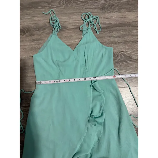 Maxi Wrap Dress Size L Mint Green Ruffle High-Low Cottagecore Coastal Romantic - Image 7