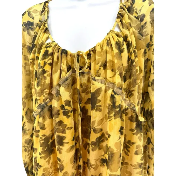 Topshop Yellow Floral‎ Sheer Ruffle Tie Mini Dress US 6 Boho Chic Romantic NWT - Image 5
