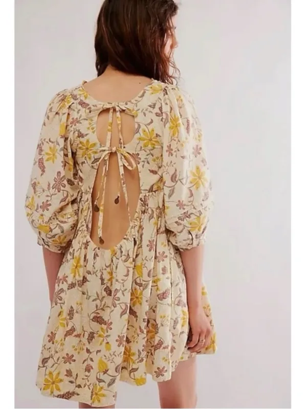Free People Western Bohemian Dainty Lola Dress Banana Ivory Medium NWT - Image 8