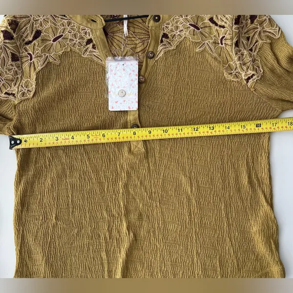 Free People Eazy Breezy Henley Lace Knit Thermal Long Sleeve Top S - Image 5