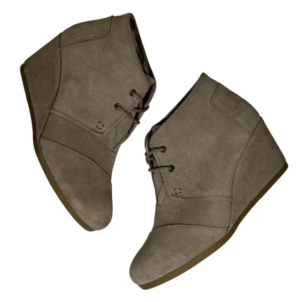 TOMS Womens Desert Wedge Taupe Suede Lace Up Ankle Booties Size 8 - Image 9