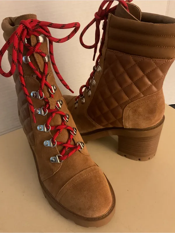 Nine West women platform Brown Suede leather Combat unite Boots US 8 - Image 8
