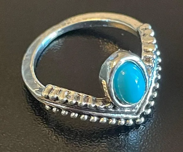 Turquoise stone silver plated woman crown ring size 5 - Image 2