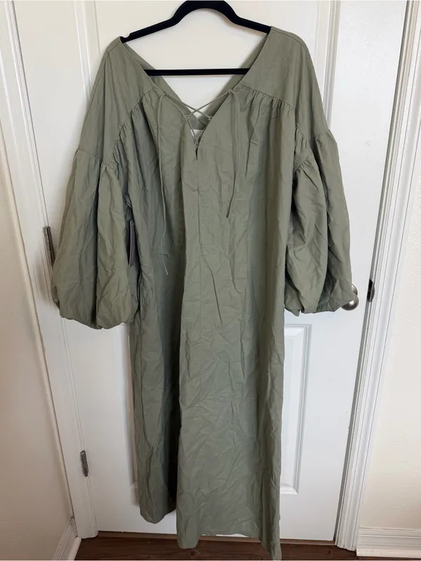 NWT Mare Mare Bubble-Sleeve Lace-Up Midi Dress L - Image 2