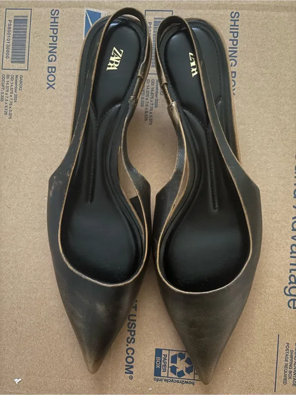 Zara‎ 100% leather sling back kitten heels - Image 6