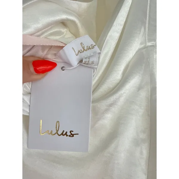 Lulus Meliana White Satin Halter Backless Maxi Dress Wedding Gown Elegant Small - Image 8