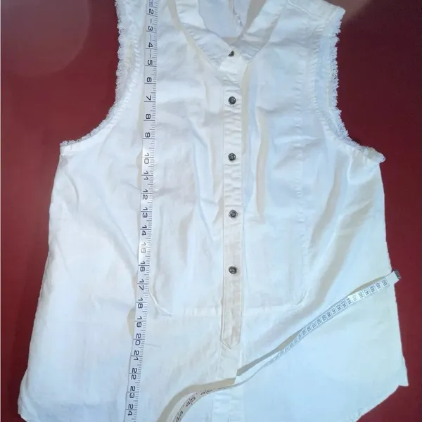 Free People Vest m button Down Fringe Boho Natural Top Linen tunic Lagenlook - Image 5