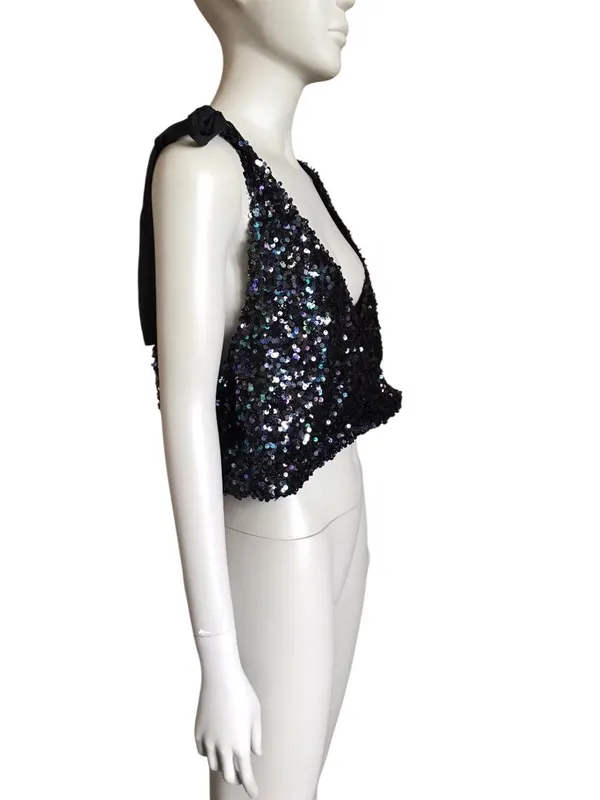 Free People Black Sequin Crop Top - Image 3