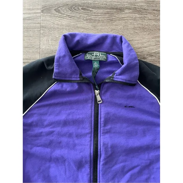 Y2K LRL Active Ralph Lauren Full Zip Track Jacket Womens M Purple Black Fleece - Image 7