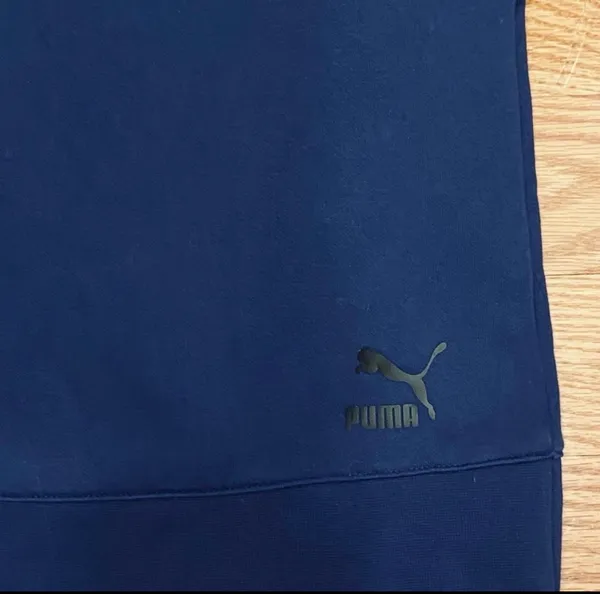 Puma Dark Blue Color Block Velour Velvet Oversized Hoodie Sweatshirt L Athletic - Image 5