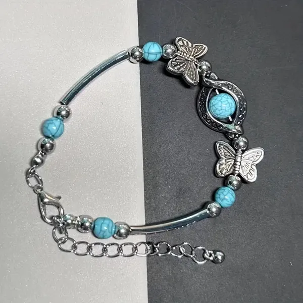 BJ-Bohemian Jewels Turquoise Bangle Engraved Butterfly Statement Piece - Image 2