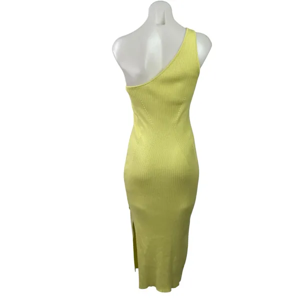 Anthropologie Women's Yellow Ribbed Knit One Shoulder Midi Bodycon Dress Size S - Image 3