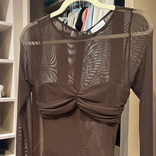 Runaway the Label Brown Mesh Long Sleeve Dress - Image 6