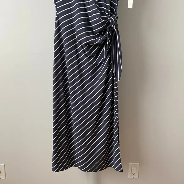 Haven Well Within M‎ Navy White Striped Midi Dress Side Tie Nautical Casual - Image 3