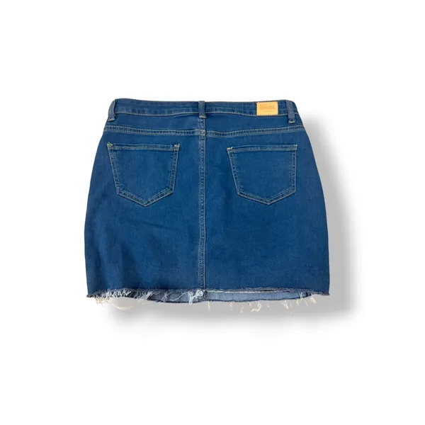Denim BLVD Dark Wash Stretch Denim Mini Skirt Frayed Hem Y2K Size Large - Image 2