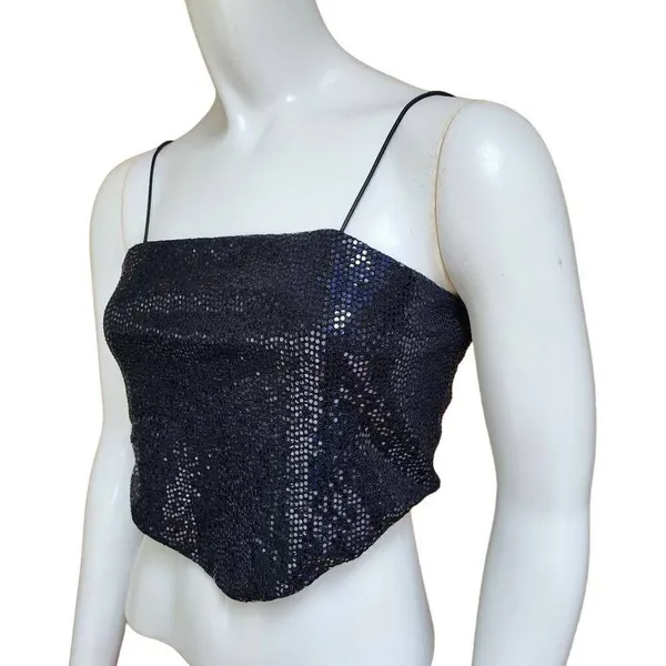 Rue 21 Black Sequined Handkerchief Cropped Top (M) - Image 3