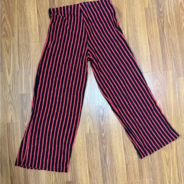 Zara Red & Black Striped Wide Leg Crop Pants Size Small. Goth Steampunk Grunge - Image 3