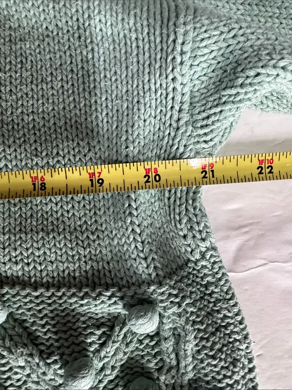 Melbourne Elements Pom Pom crochet Knit Patchwork Sweater sage L cottage - Image 11