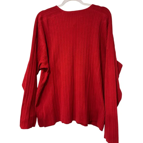 Vintage J Crew Red Ribbed Cotton Henley Sweater Pullover Hong Kong XL Retro - Image 6