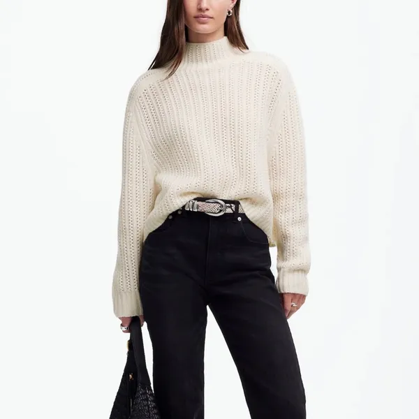 NWT‎ Madewell Ivory Pointelle-Stitch Mockneck Sweater Size XXS - Image 9