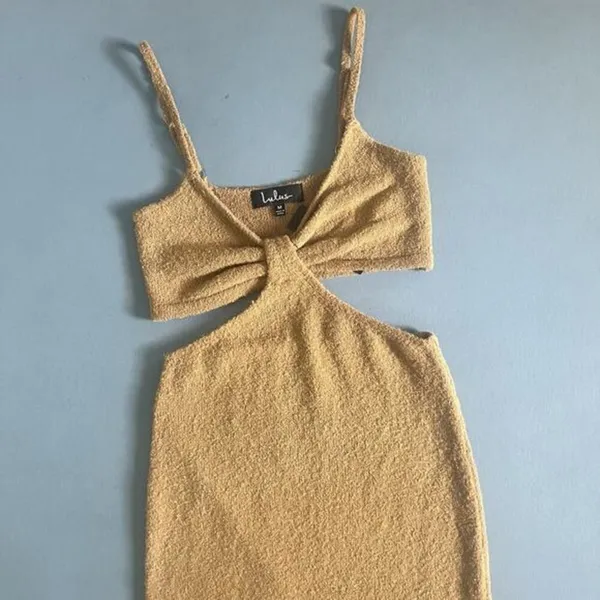 NWT‎ Lulus The Way I Feel Cutout Tan Midi Knit Sweater Dress - Image 3