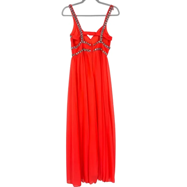 Sequin Hearts Y2K Neon Rhinestone Dress Sz 5 Prom Coral Pageant Bling Glam HOCO - Image 5