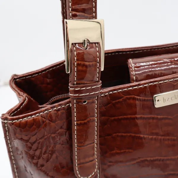 Liz Claiborne Tote Bag Women's Large Croc Embossed Brown Patent Faux Leather - Image 6