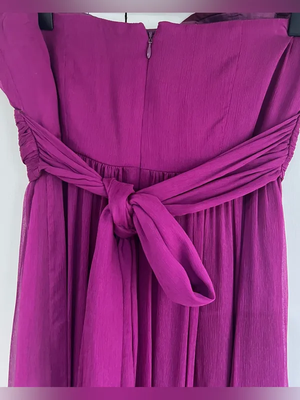 J.Crew 100% Silk Strapless Pleated Maxi Dress Magenta Fuchsia Wedding Guest - Image 8