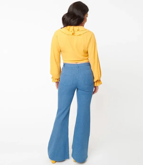 Unique Vintage Light Indigo Denim Majors Flare Jeans NWT | SMALL - Image 3