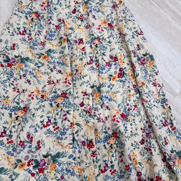 Sag Harbor Vintage Floral Button Front Midi Skirt Cream Rayon Cottagecore Large - Image 2