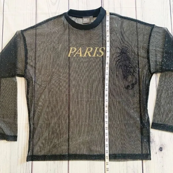 ASOS Sheer‎ Sparkly Long Sleeve See Through Paris Top Size Small Oversized Disco - Image 6