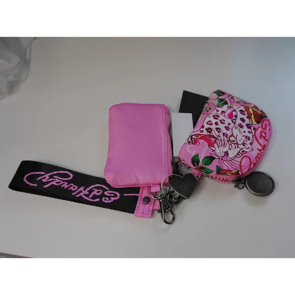 Ed Hardy Pink Leopard Double Coin Pouch Wristlet Keychain Set Y2K Tattoo NWT - Image 5