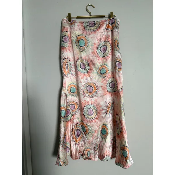Harve Benard Silk Maxi midi Skirt 12 Pink Floral Sunburst Mermaid Bias y2k Boho - Image 4