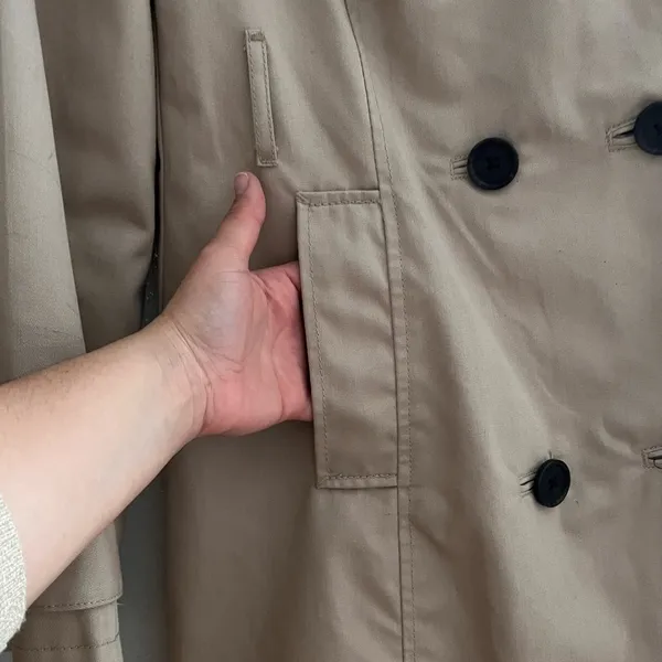 Merona Water Repellent Khaki Double Breasted Long Trench Coat - Medium - Image 3