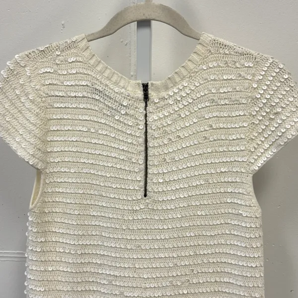 Alice + Olivia Ivory Sequin Knit Top Sweater Back Zip C211743920 Cream S Holiday - Image 5