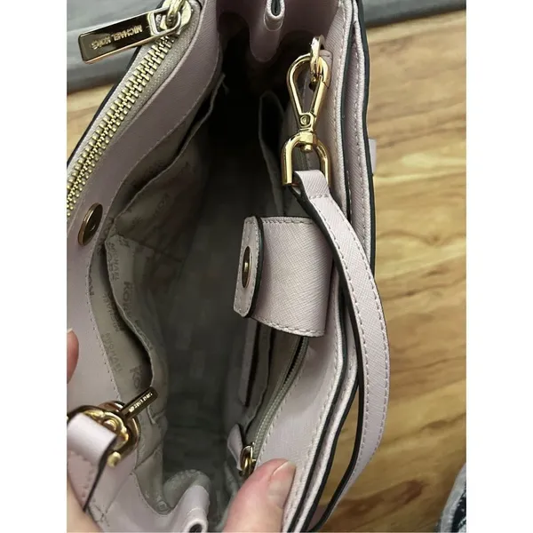 Michael Kors Saffiano Leather Kellen Studded Blossom Satchel Bag in Pink Purse - Image 3