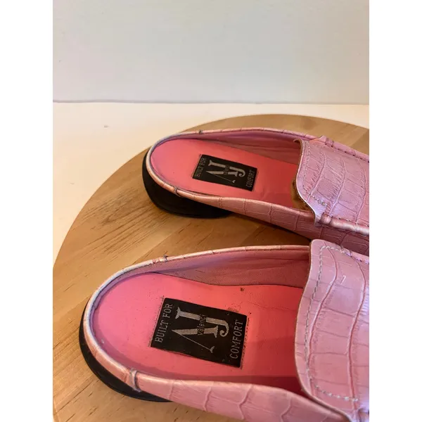 Valencia Y2K Vintage Pink Genuine Leather Square Toe Slide On Mule Loafer Size 8 - Image 10