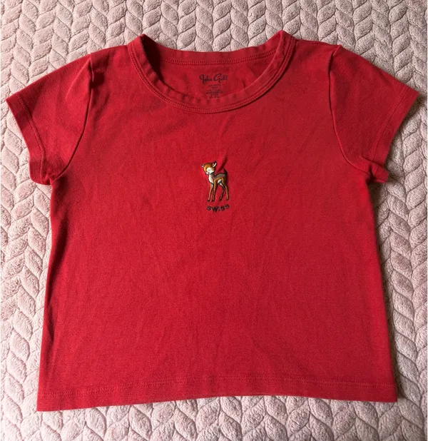 Brandy Melville Red Ashlyn Swiss Deer Baby Tee - Image 2