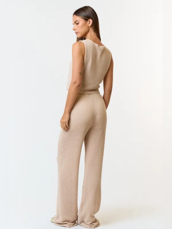 Cozy Waffle Knit Crop Tank & Pant Set - Image 2