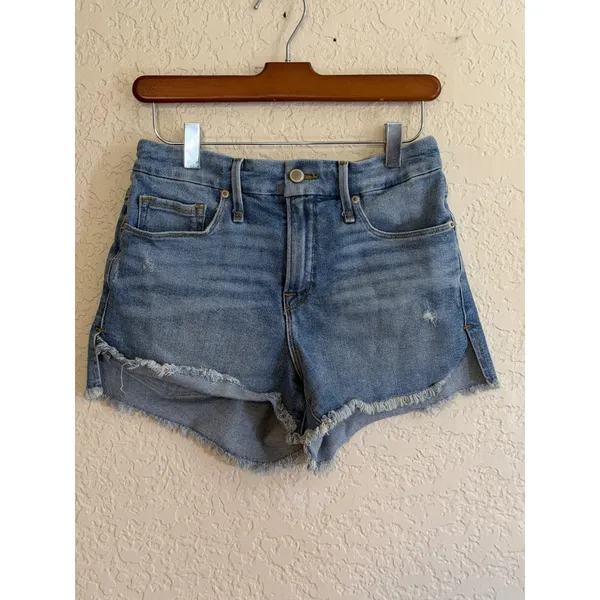 Good American Good Shorts Women 2 Blue‎ Cut Off High Rise Denim Jean Shorts - Image 3